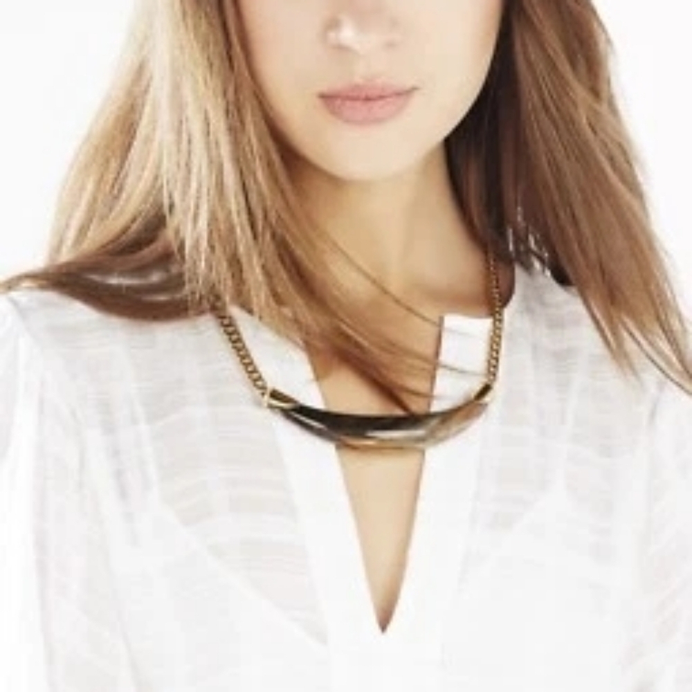 BCBGMAXAZRIA gold chain brown horn-shaped pendant NWT